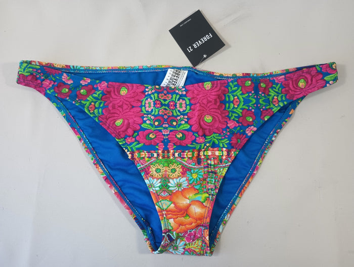 Forever 21 Large Swim Bikini Bottoms Blue Floral Hygienic Liner Fast Ship
