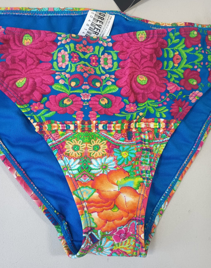 Forever 21 Large Swim Bikini Bottoms Blue Floral Hygienic Liner Fast Ship