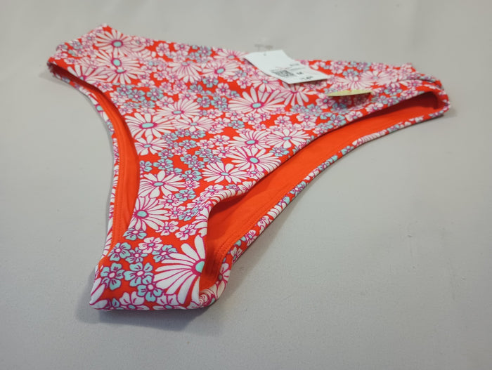 Forever 21 Medium Fiesta Multi Floral Swim Bikini Bottoms Orange Pink White