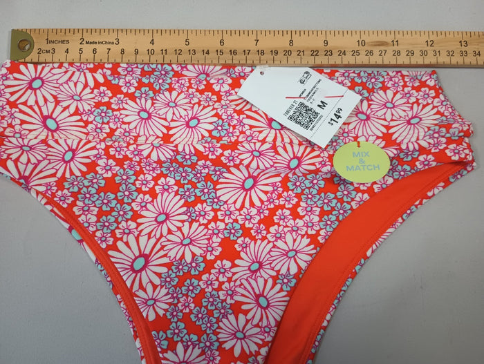 Forever 21 Medium Fiesta Multi Floral Swim Bikini Bottoms Orange Pink White