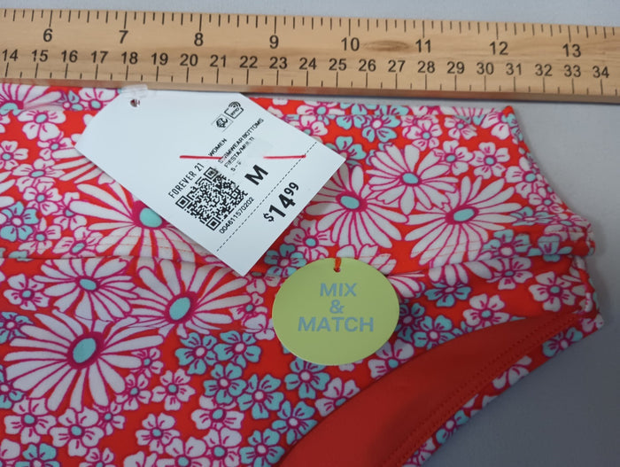 Forever 21 Medium Fiesta Multi Floral Swim Bikini Bottoms Orange Pink White