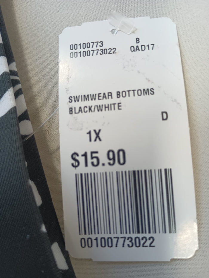 Forever 21 Plus 1X Black White Swim Bikini Bottoms Side Accent Hygiene Liner