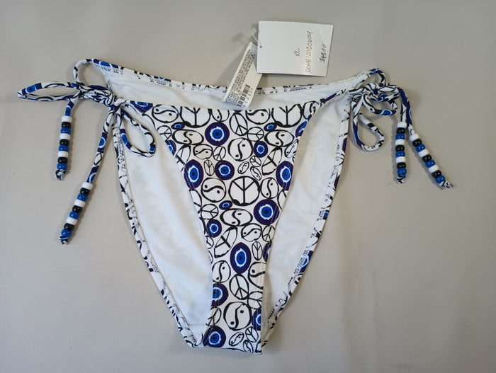 Forever 21 XL Peace Yin Yang Swim Bikini Bottoms Beaded Sides Hygienic Liner