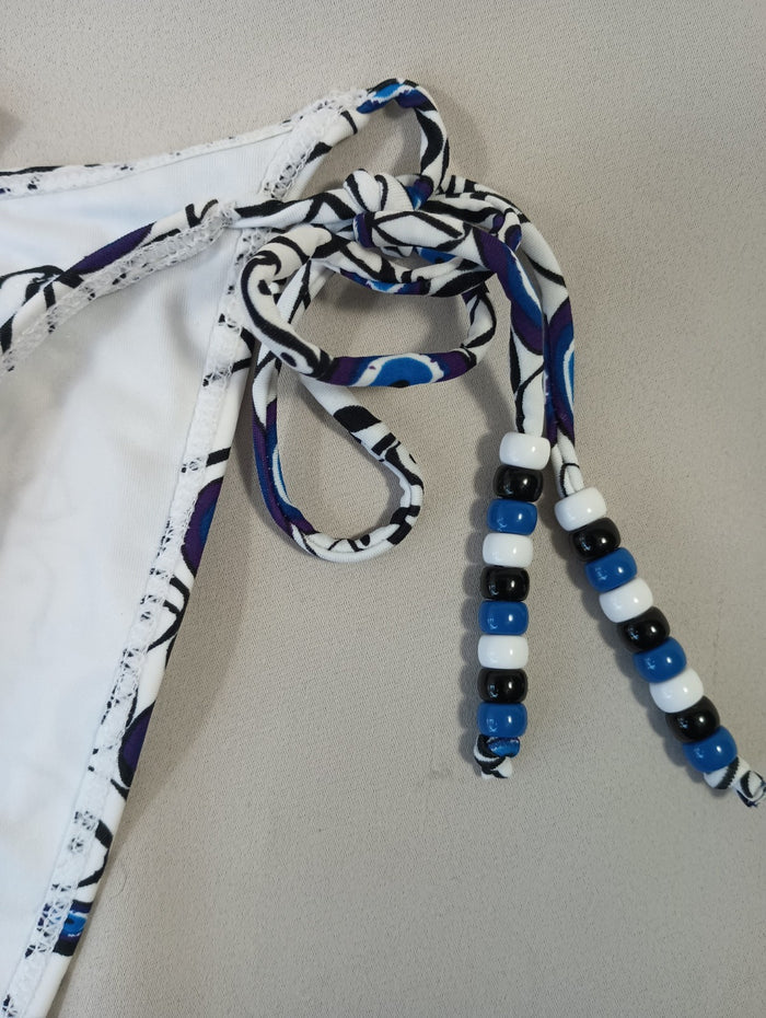 Forever 21 XL Peace Yin Yang Swim Bikini Bottoms Beaded Sides Hygienic Liner