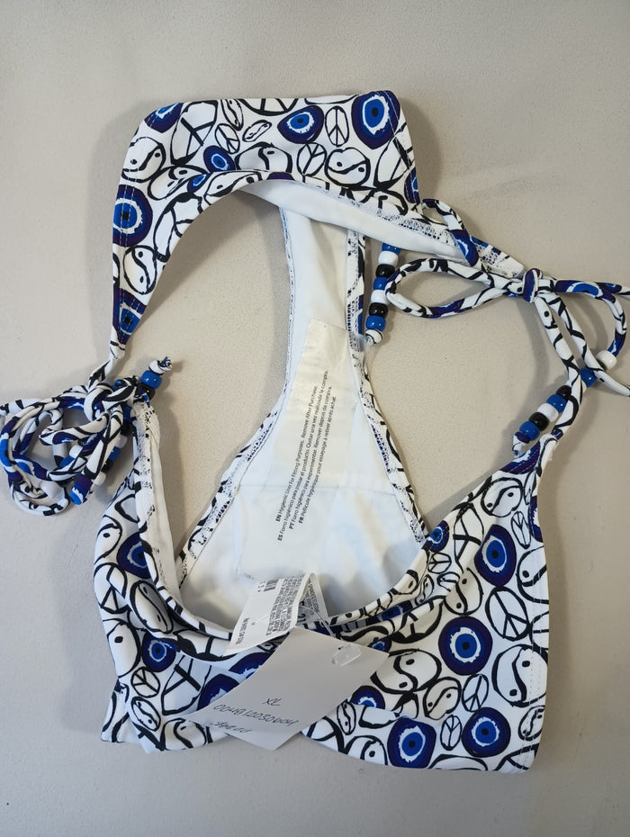 Forever 21 XL Peace Yin Yang Swim Bikini Bottoms Beaded Sides Hygienic Liner