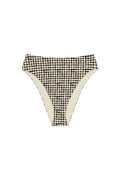 Front view of Formentera bottom in black gingham showing high-rise silhouette and high-cut leg on white background