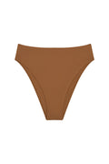Front view of Formentera Bottom in Caramel showcasing high-waist, high-cut leg, and cheeky coverage on white background