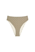 Front of Formentera Bottom in Tile Geo showing high-waisted fit, high-cut leg and cheeky coverage on a white background