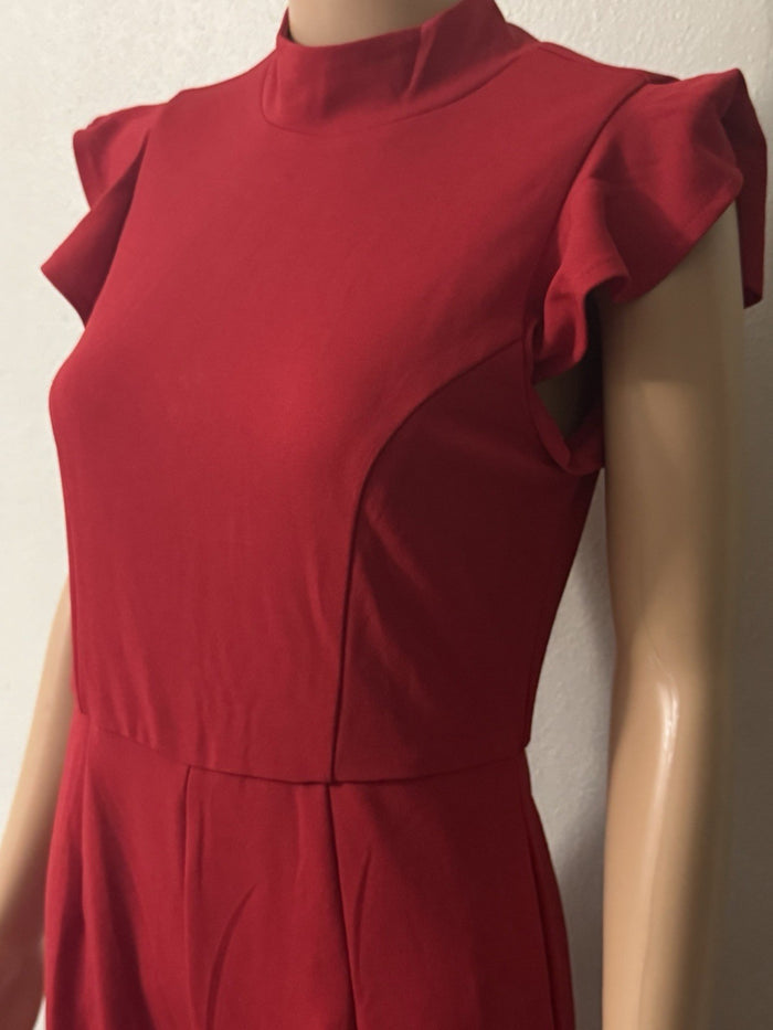 Francesca's Blue Rain Red Mock Neck Ruffle Jumpsuit Small Flaw
