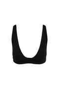 Black scoop-front bikini top with deep U neckline and wide shoulder straps