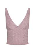 Front view of Glacier Tank in Heather Mauve showcasing deep V-neck, wide straps and cropped heathered fabric on white background