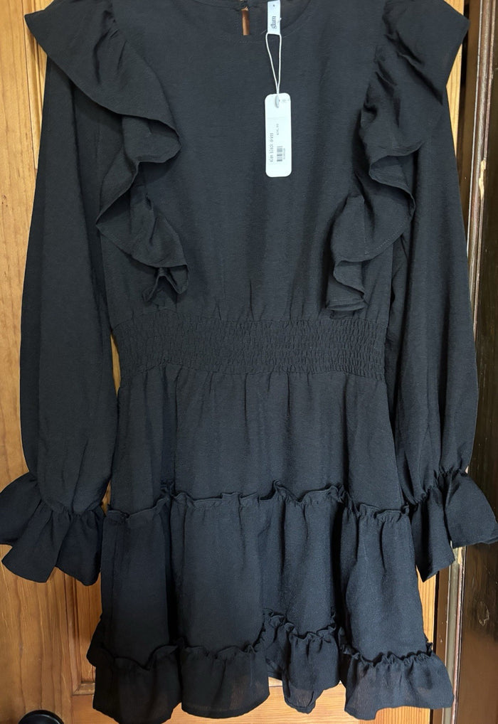 Glam Black LS Ruffle Dress Size Small Women's Party Dress