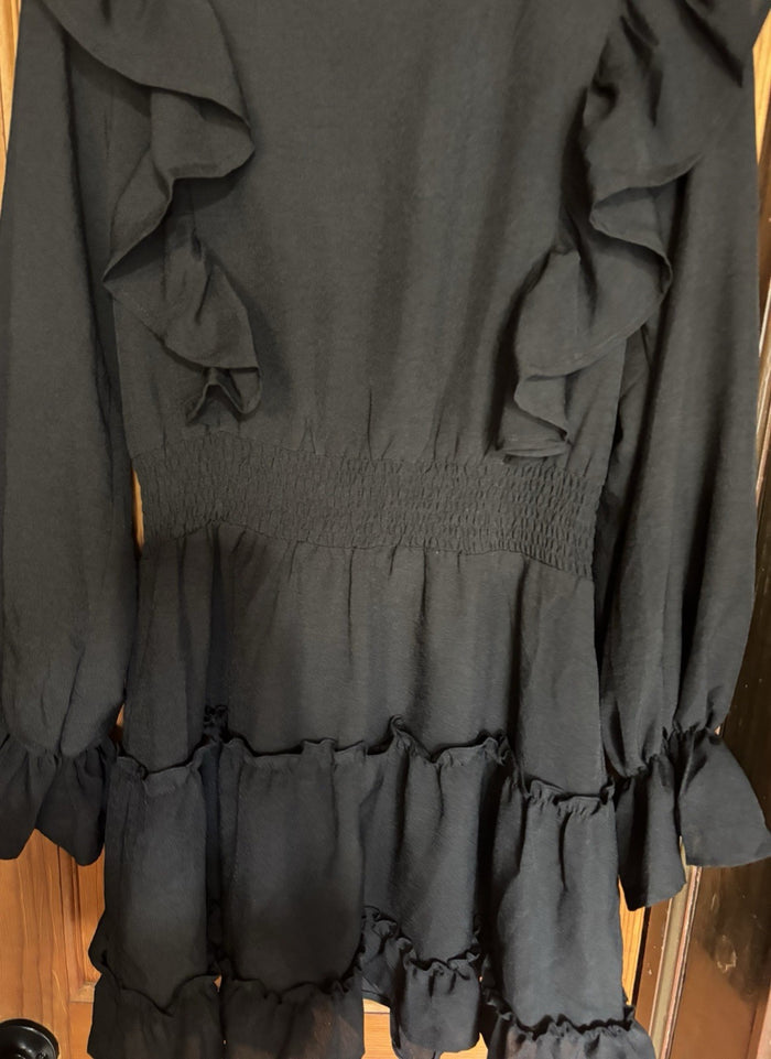 Glam Black LS Ruffle Dress Size Small Women's Party Dress