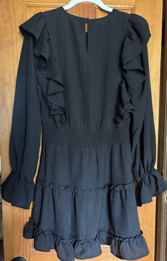 Glam Black LS Ruffle Dress Size Small Women's Party Dress