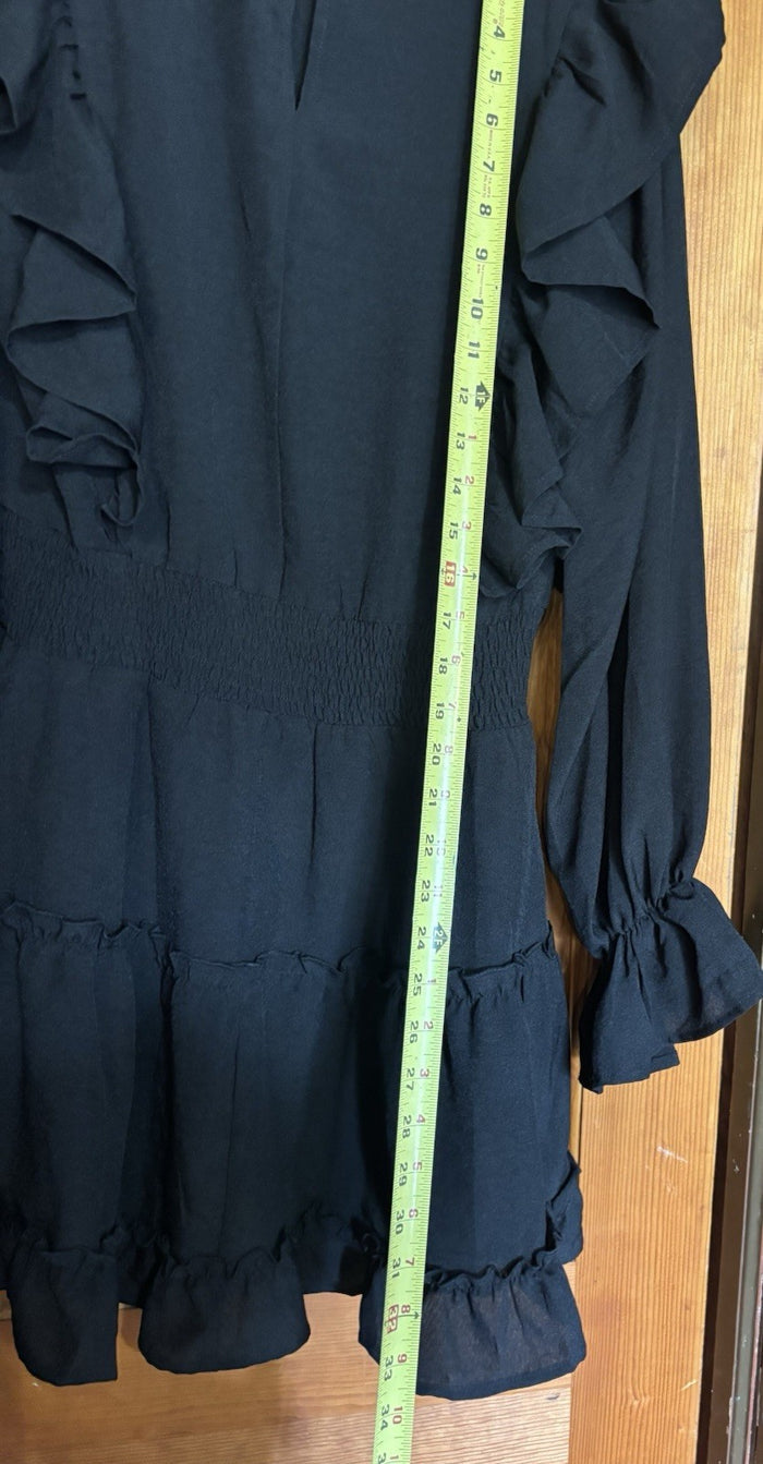 Glam Black LS Ruffle Dress Size Small Women's Party Dress