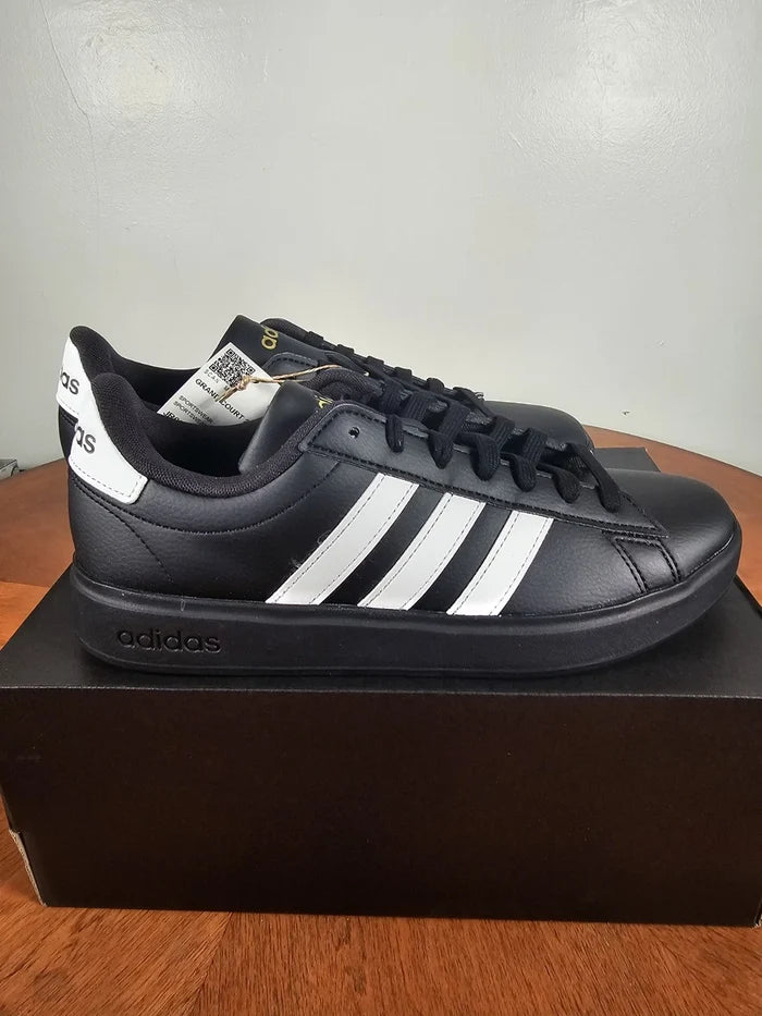 adidas Grand Court 2.0 Men's Sneakers Black White – Low Top Lace-Up, Size 7.5 New