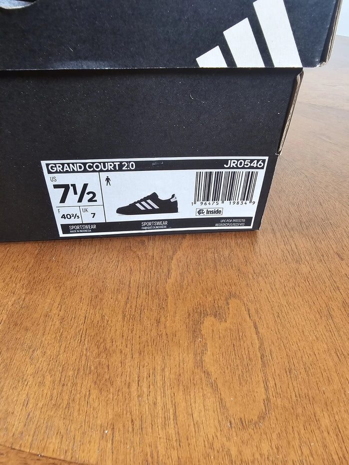 adidas Grand Court 2.0 Men's Sneakers Black White – Low Top Lace-Up, Size 7.5 New
