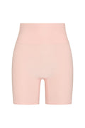 Front of Griffith Short in Heather Powder Pink showing high waist with doubled waistband and front pocket detail on white background