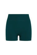 Front view of Griffith Short 6.25 in Evergreen showcasing high waist, short inseam and flat seams on white background