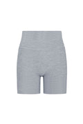 Front close-up of Griffith Short 6.25 inch in heather grey showing high-rise waistband and mid-thigh on white background