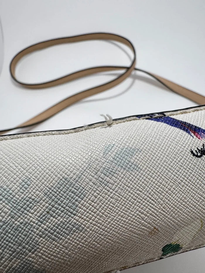 GUESS 1981 Women's Crossbody Handbag – White Floral Design Shoulder Purse