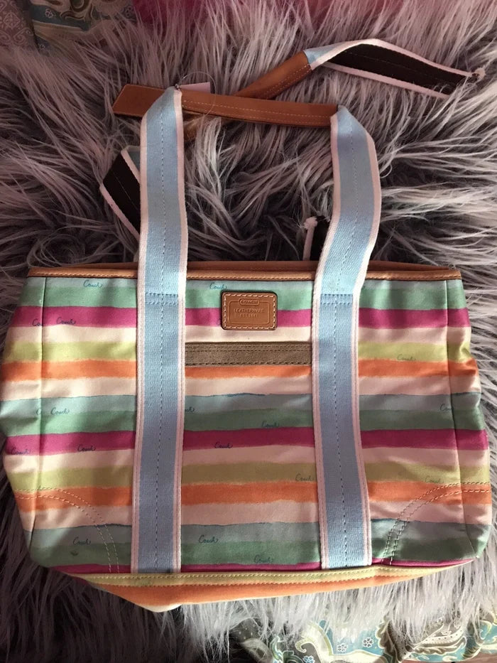 Coach Hampton Stripe Watercolor Satchel 10067 – Women's Tote Shoulder Handbag