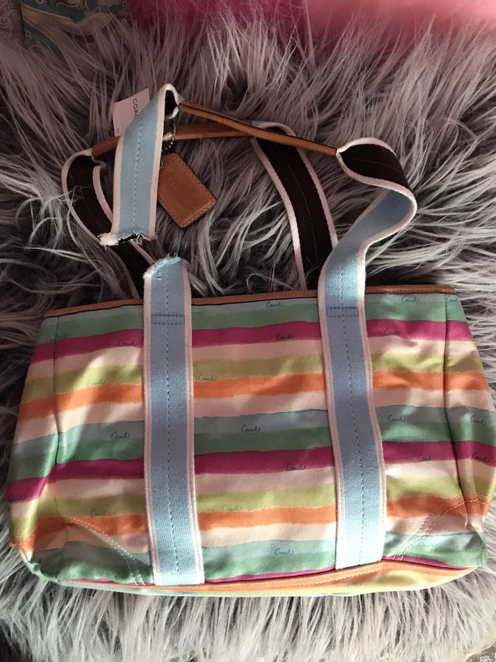 Coach Hampton Stripe Watercolor Satchel 10067 – Women's Tote Shoulder Handbag