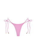 Front view of Hanalei bottom Moonlight, mid-rise minimal coverage with adjustable side ties and gold hardware on white