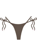 Front view of Hanalei bottom in Stone Crinkle showing crinkled textured fabric and braided tie-side straps on white background