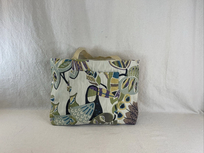 Handmade Canvas Tote Bag – Casual Double-Strap Purse with Fun Bird Peacock & Toucan Design