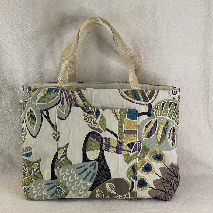 Handmade Canvas Tote Bag – Casual Double-Strap Purse with Fun Bird Peacock & Toucan Design