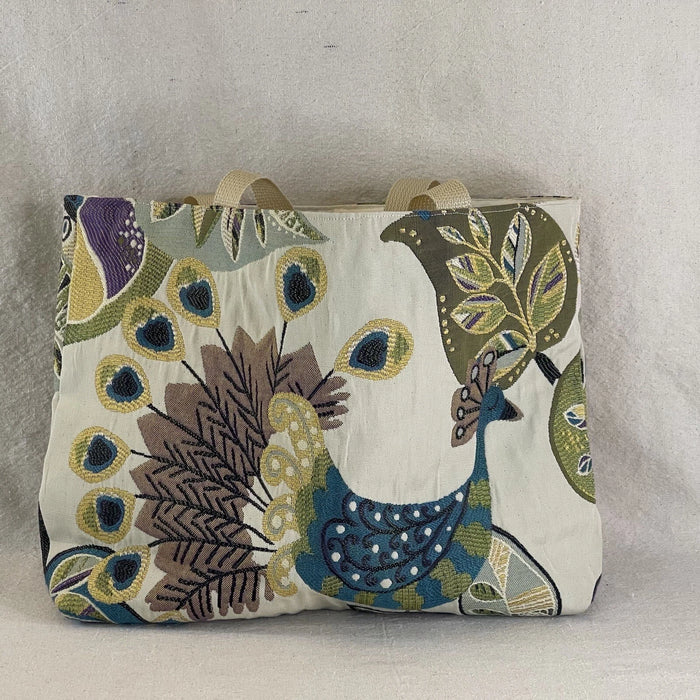 Handmade Canvas Tote Bag – Casual Double-Strap Purse with Fun Bird Peacock & Toucan Design