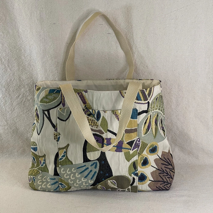 Handmade Canvas Tote Bag – Casual Double-Strap Purse with Fun Bird Peacock & Toucan Design