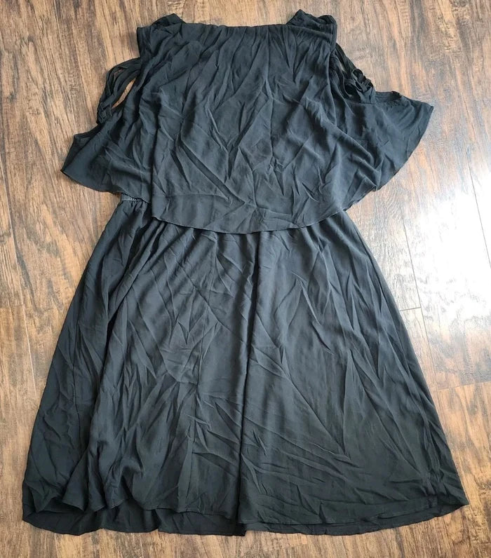 Hanna Nikole Plus Size Chiffon Dress for Women Black Flounce Sleeves 18W