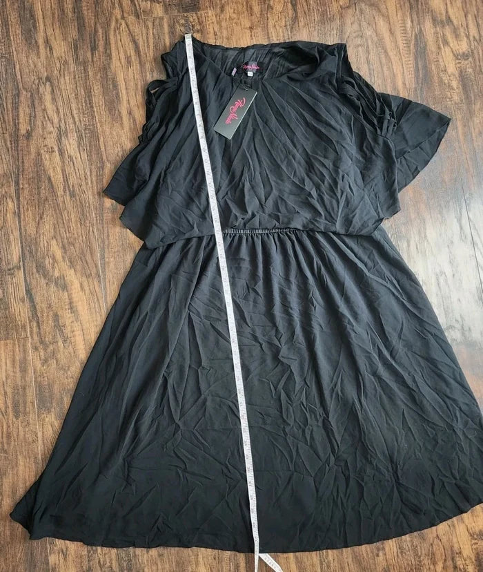 Hanna Nikole Plus Size Chiffon Dress for Women Black Flounce Sleeves 18W