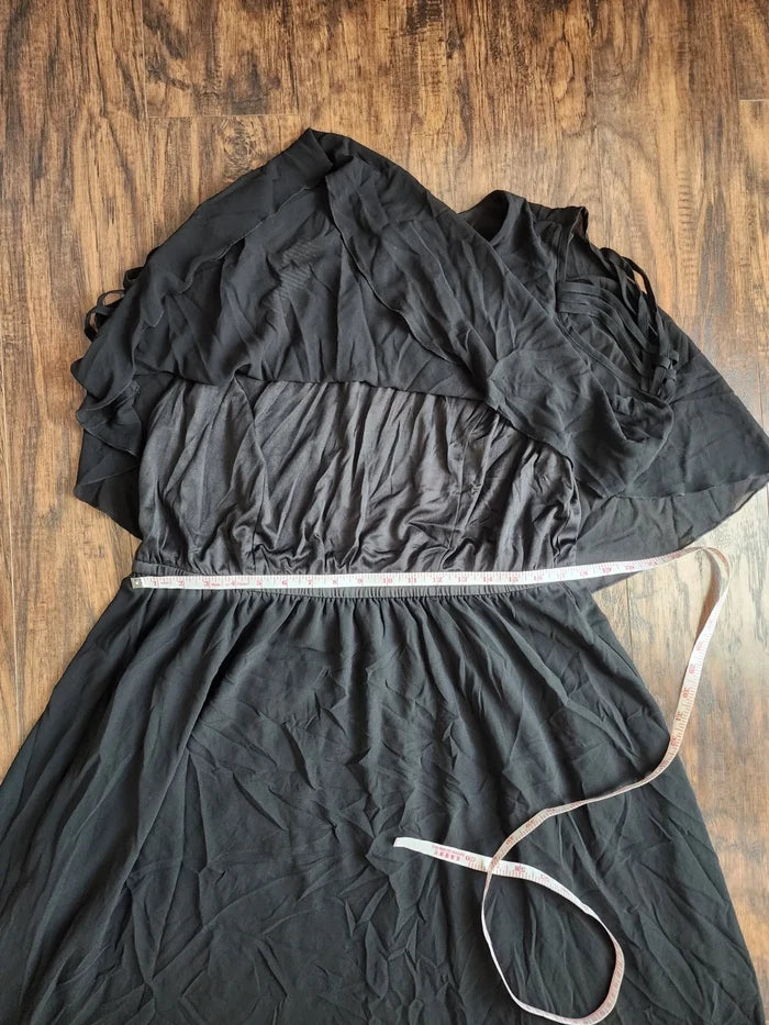 Hanna Nikole Plus Size Chiffon Dress for Women Black Flounce Sleeves 18W