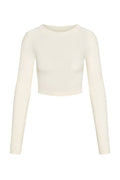 Ivory long-sleeve cropped ribbed top with crew neckline