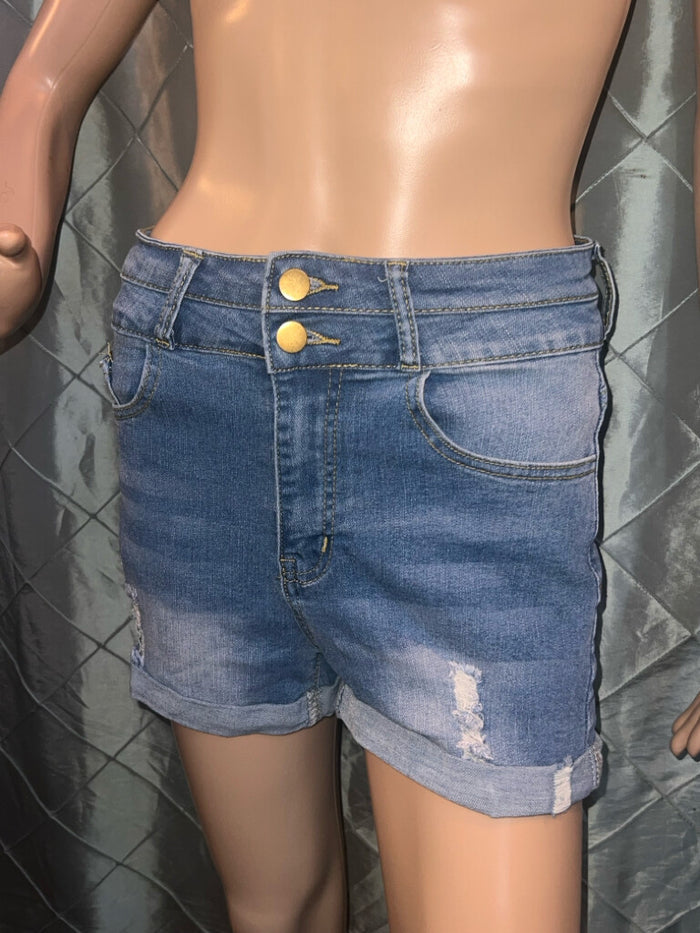 Holywim Ripped Womens Jean Shorts High Waist Knee length