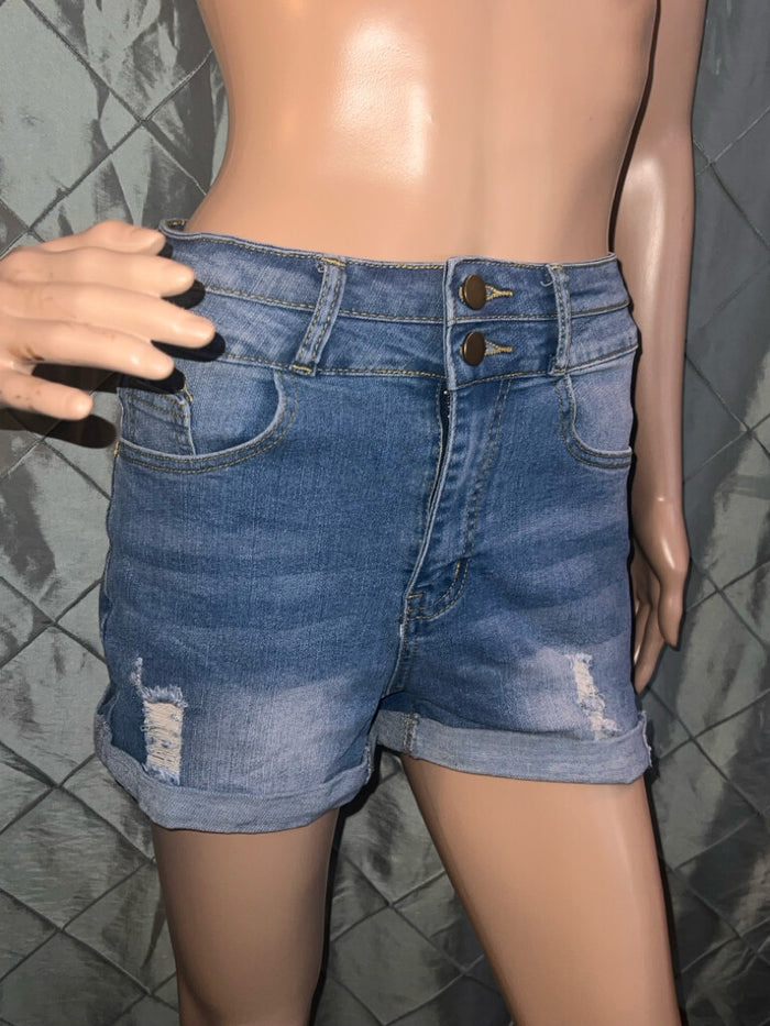 Holywim Ripped Womens Jean Shorts High Waist Knee length