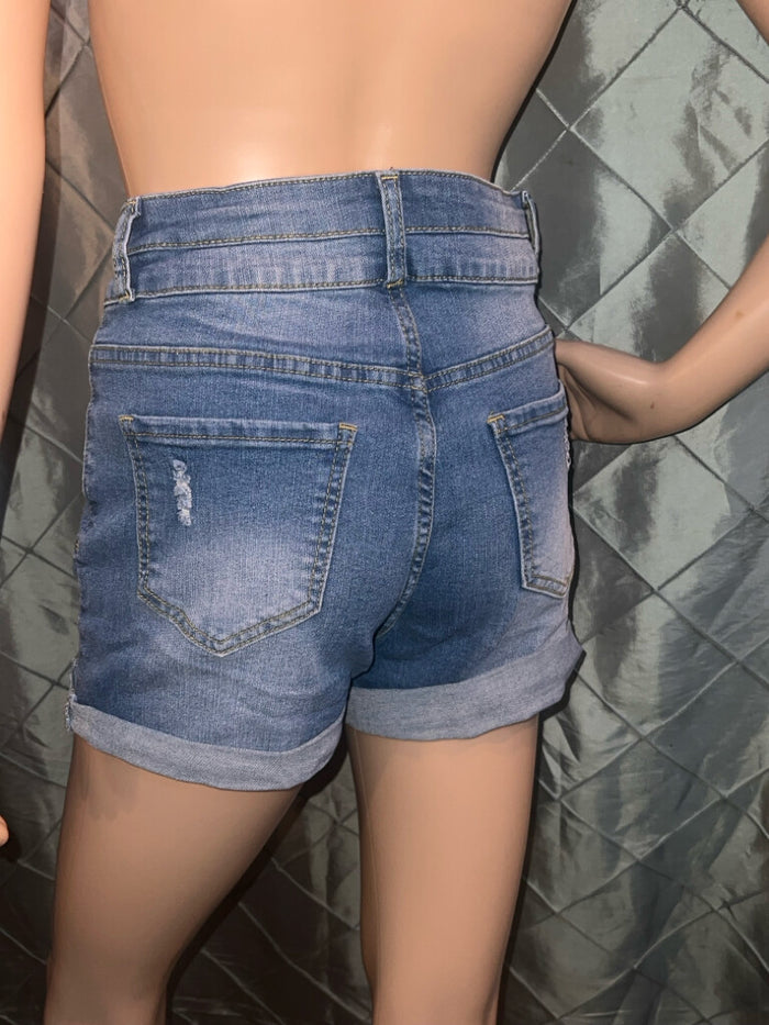 Holywim Ripped Womens Jean Shorts High Waist Knee length