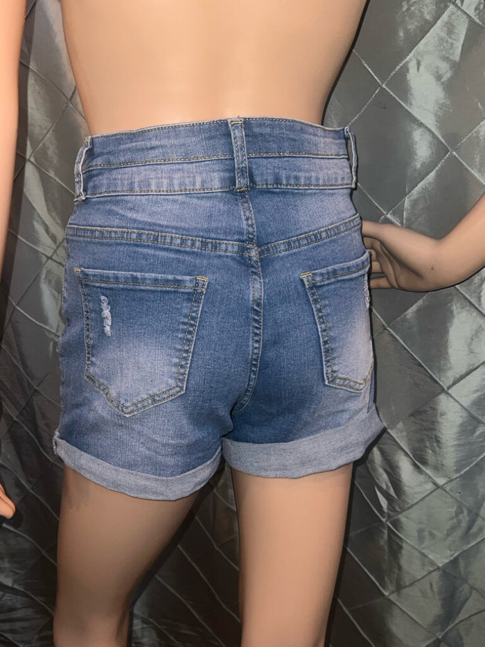Holywim Ripped Womens Jean Shorts High Waist Knee length