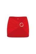Front view of Jamaica Sarong in Chili Pepper showcasing gold metal sliding ring buckle and ruched wrap on white background