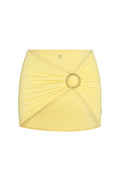 Front view of Jamaica Sarong Meyer showcasing adjustable gold metal sliding buckle and ruched wrap detail on white background