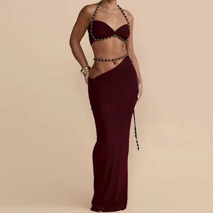 Jeane Cutout Ruched Maxi Skirt Set