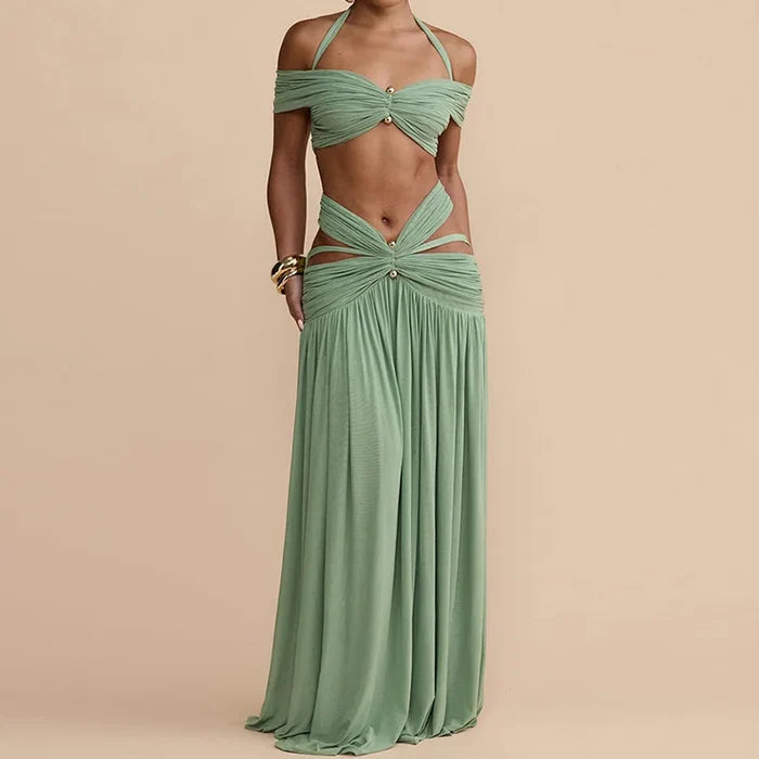 Jeane Cutout Ruched Maxi Skirt Set