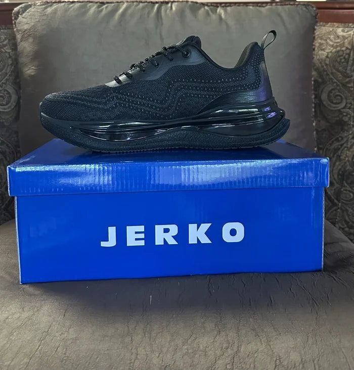 JERKO Men's Running Shoes Black – Air Cushion Athletic Walking Sneakers, Sizes 5-13