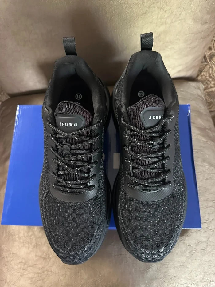 JERKO Men's Running Shoes Black – Air Cushion Athletic Walking Sneakers, Sizes 5-13