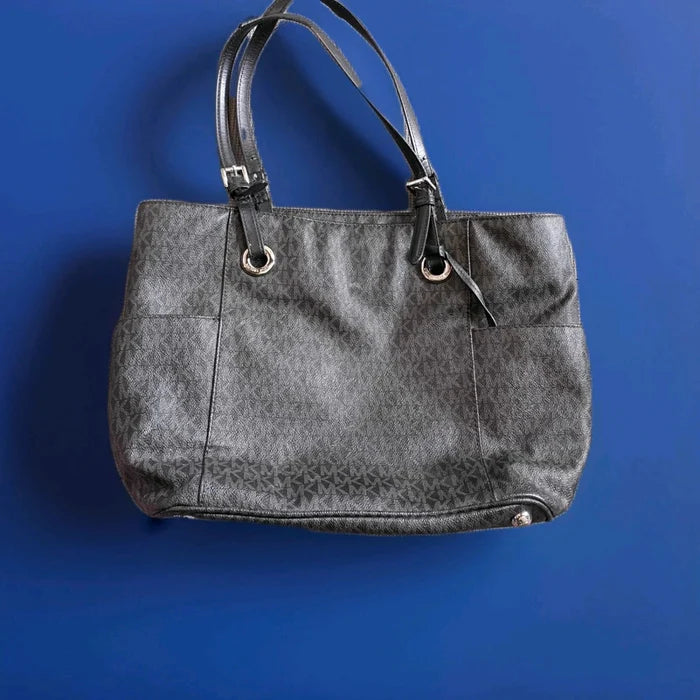 Michael Kors Jet Set Black Signature Monogram Canvas Tote Handbag – Women's Purse