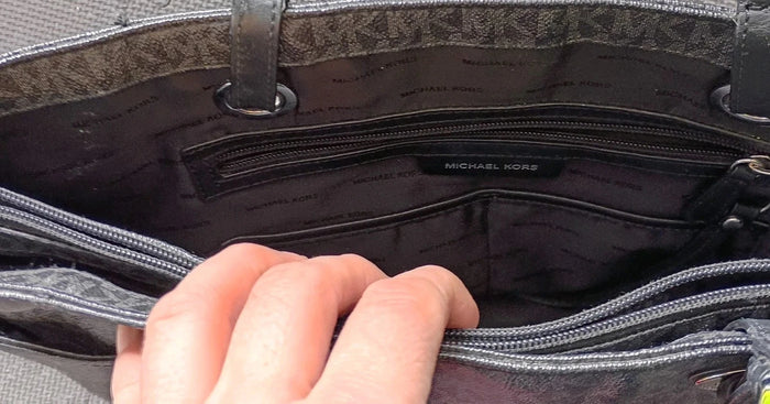 Michael Kors Jet Set Black Signature Monogram Canvas Tote Handbag – Women's Purse