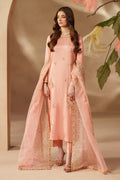 NAQSHI Jinan peach pink luxury pret dress with soft embroidery and matching embellished dupatta, designed for weddings and special occasions.